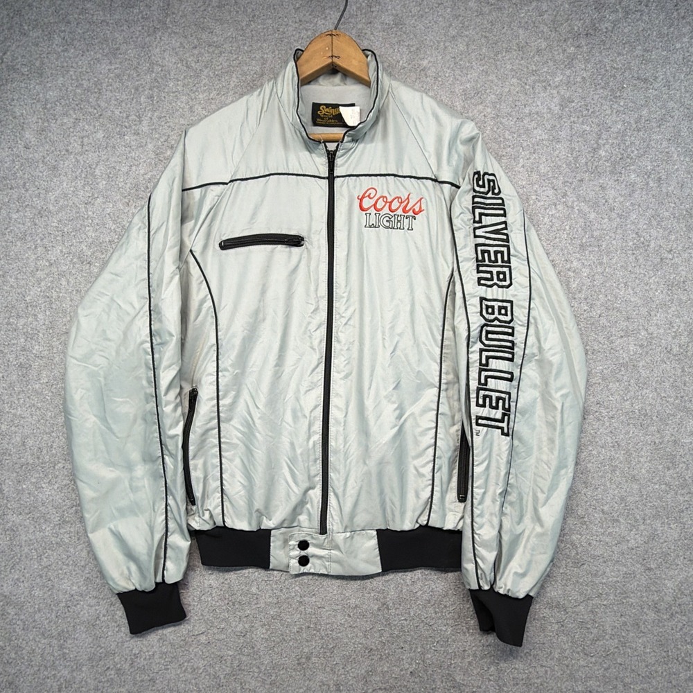 Vintage Swingster Coors Light Satin Bomber Jacket Mens Medium Silver Bullet USA